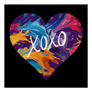 Pôster XOXO-Preto-Coração Colorida