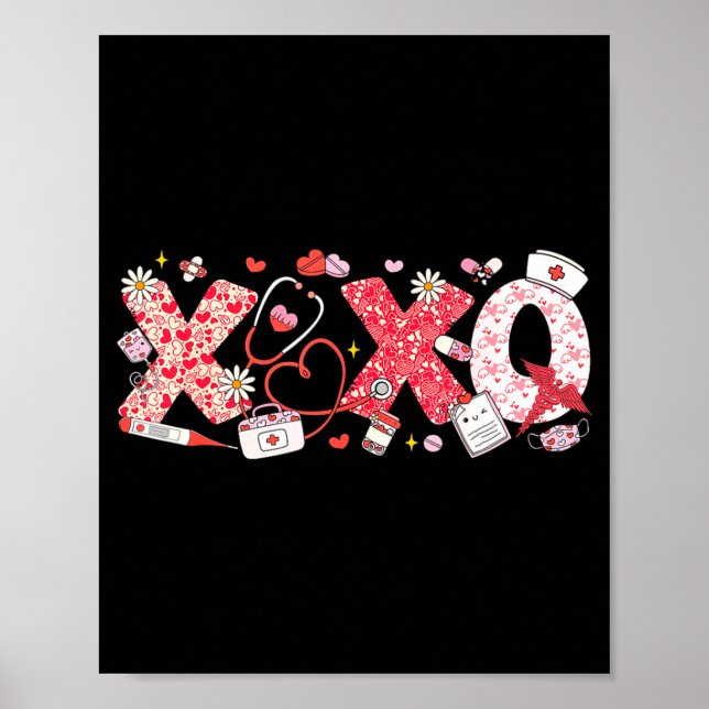 Poster Xoxo Stethoscope Valentine Rn Pct Cna Nurse Nurse  (Frente)