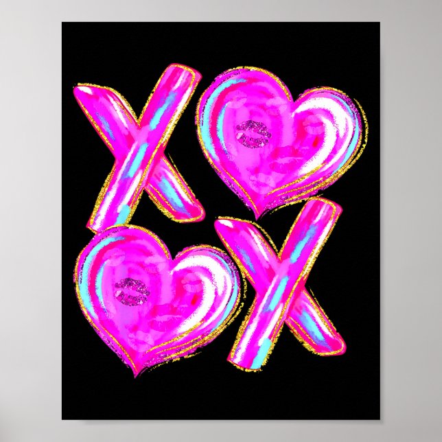 Poster Xoxo Valentines Day Love Funny Coquette Bow Checke (Frente)