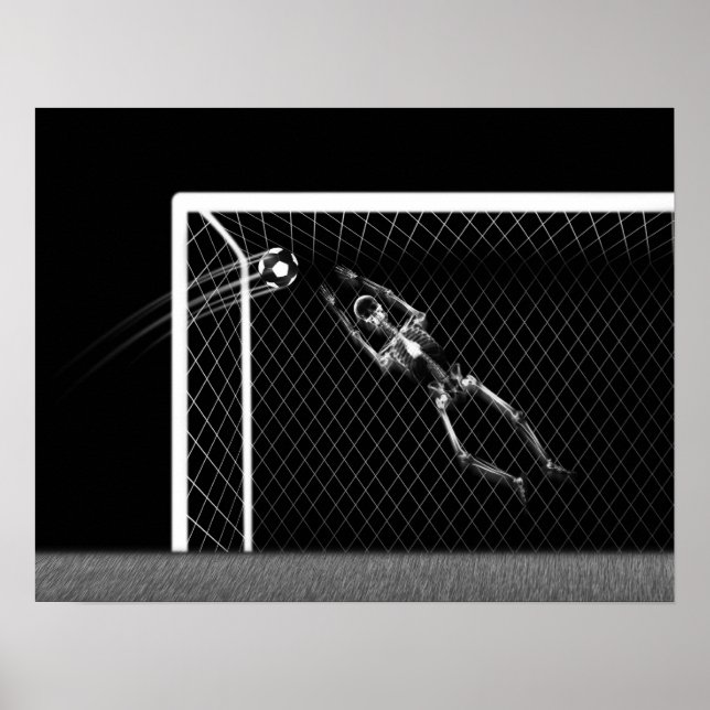 PÔSTER XRAY SKELETON SOCCER GOALIE BRANCO PRETO (Frente)