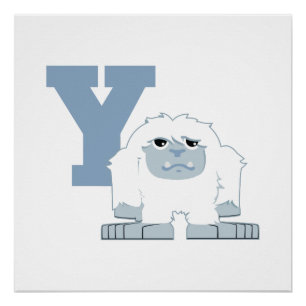 Pôster Y é para Yeti Cute Cartoon Yeti Monster