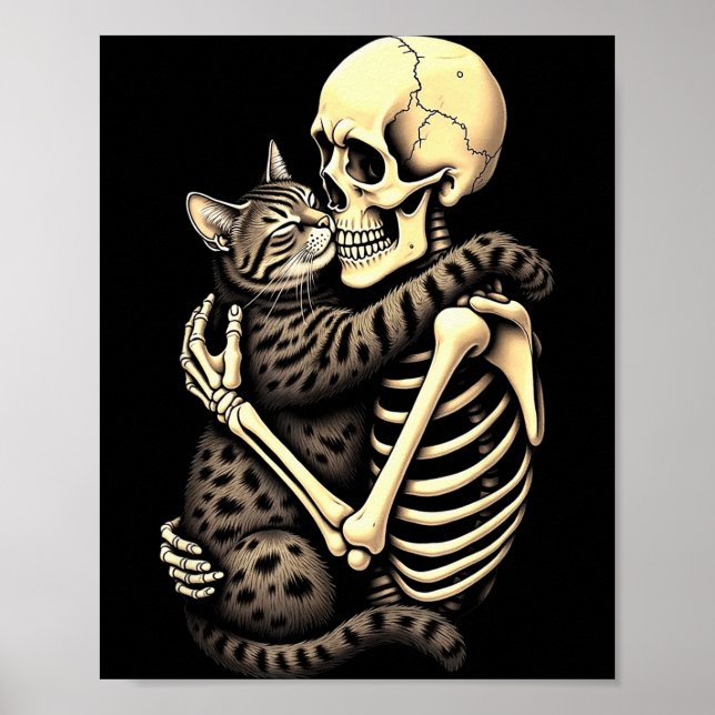 Poster Y Skeleton Hugging Cat Halloween Lovers Human Pro  (Frente)