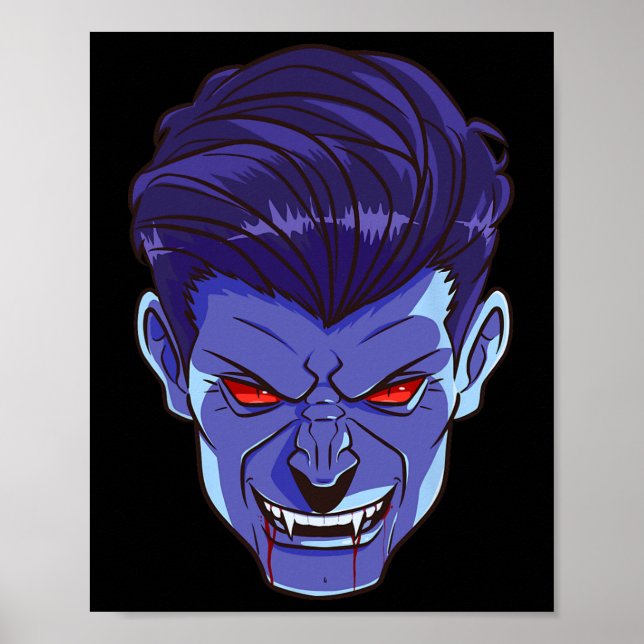 Poster Y Vampire Halloween Monster Face Presas Assustador (Frente)