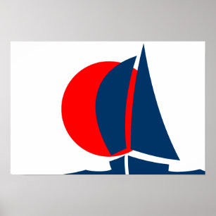 Poster Yacht japonês para navegação na bandeira japonesa 