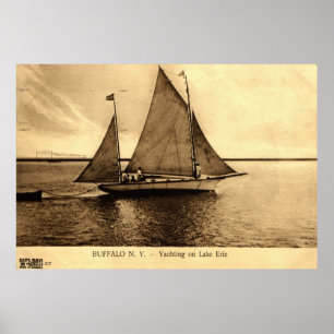 Pôster Yachting no Lago Erie, vintage 1909 do búfalo NY
