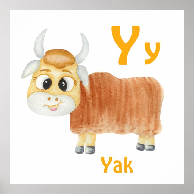 Poster Yak personalize ABC: Carta Y - Adicionar seu nome (Frente)