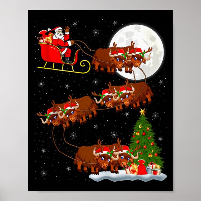 Poster Yak Santa Sleigh Flying Funny Magical Christmas Ta (Frente)