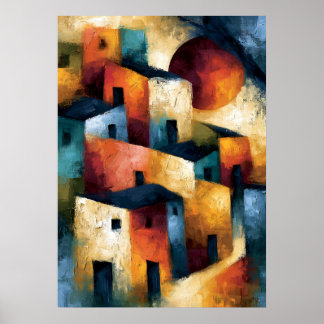 Poster Yama no Mura Japanese Geometric Mountain Village