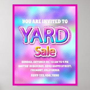 Poster Yard Sale Rosa Glitter Pastel Holográfico Pinky