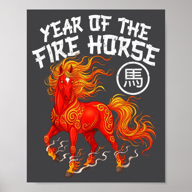 Poster Year Of The Fire Horse Chinese New Year 2026 Zodia (Frente)