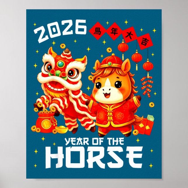 Poster Year Of The Horse 2026 Lunar New Year Chinese New  (Frente)
