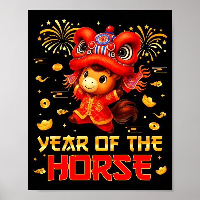 Poster Year Of The Horse Lion Dance Lunar Chinese New Yea (Frente)