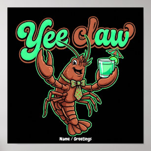 Poster Yee Claw Retro Lagostim Laço Cocktail Costeiro 