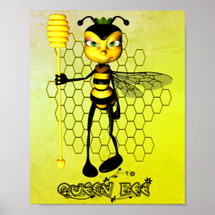 Poster Yellow and black Queen Bee with honeycomb