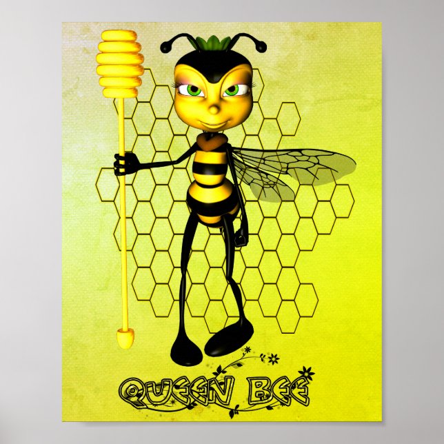 Poster Yellow and black Queen Bee with honeycomb (Frente)