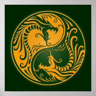 Poster Yellow and Green Yin Yang Dragons