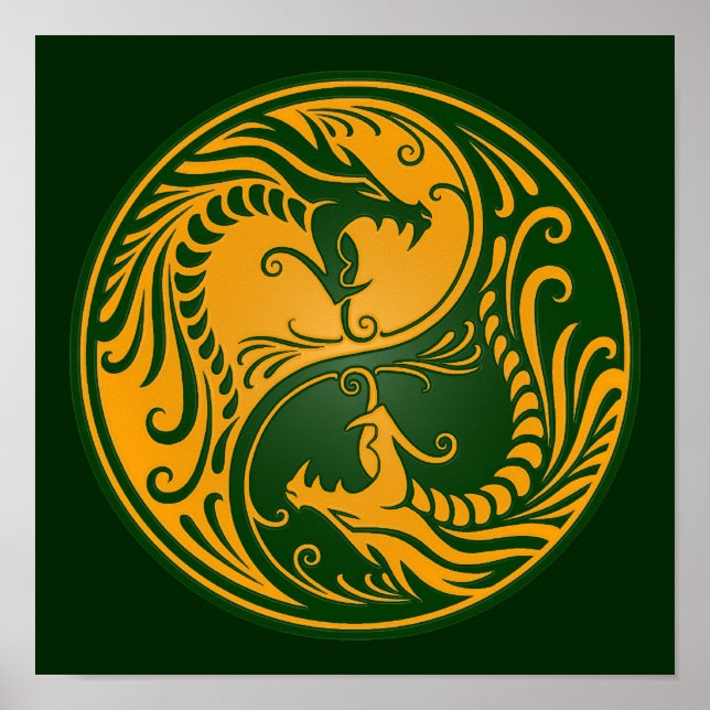 Poster Yellow and Green Yin Yang Dragons (Frente)