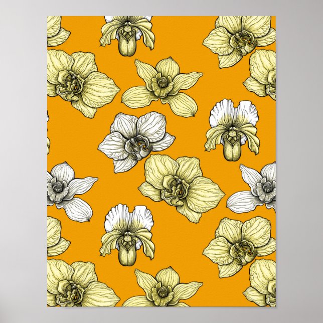Poster Yellow and white orchid flowers (Frente)