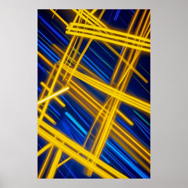 Poster Yellow Blue Neon Cyberpunk Abstract Light Trails (Frente)
