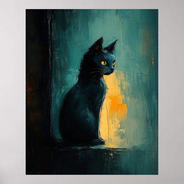 Poster Yellow-Eyed Feline in Moody Brushwork (Frente)