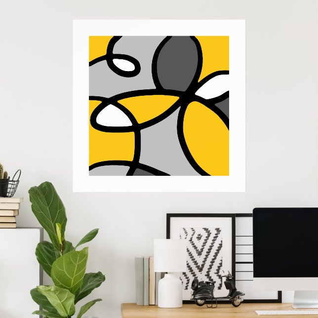 Poster Yellow Gray Black White Abstract   (Escritório em casa)