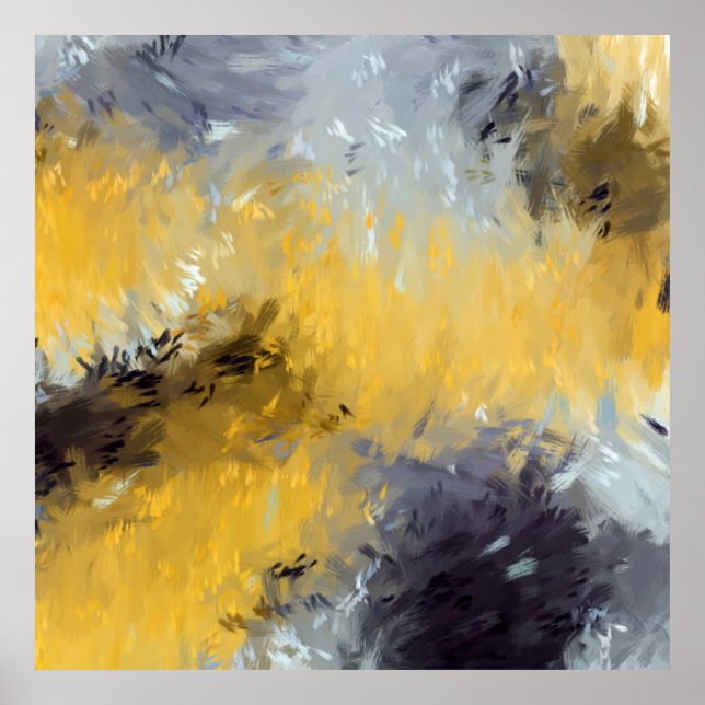 Poster Yellow Gray White Abstract Brushstrokes (Frente)