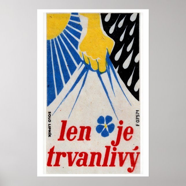 Poster Yellow Hand Holding Blue Lightning Czechoslovakia (Frente)