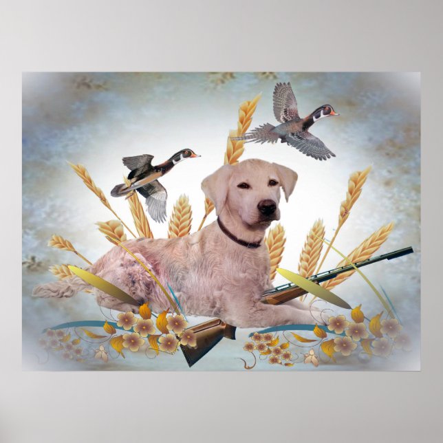 Poster Yellow Lab Hunts Ducks Print (Frente)