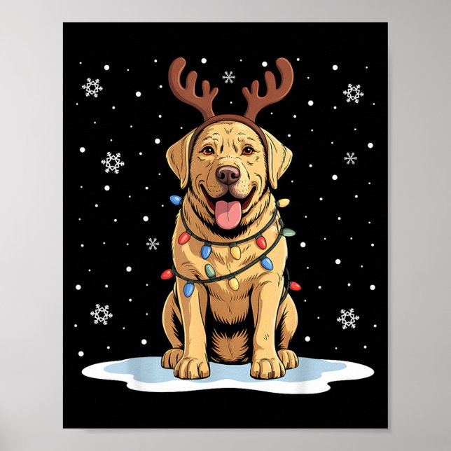 Poster Yellow Lab Labrador Christmas Reindeer Dog Lover X (Frente)