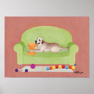 Poster Yellow Labrador on the Green Couch Artwork