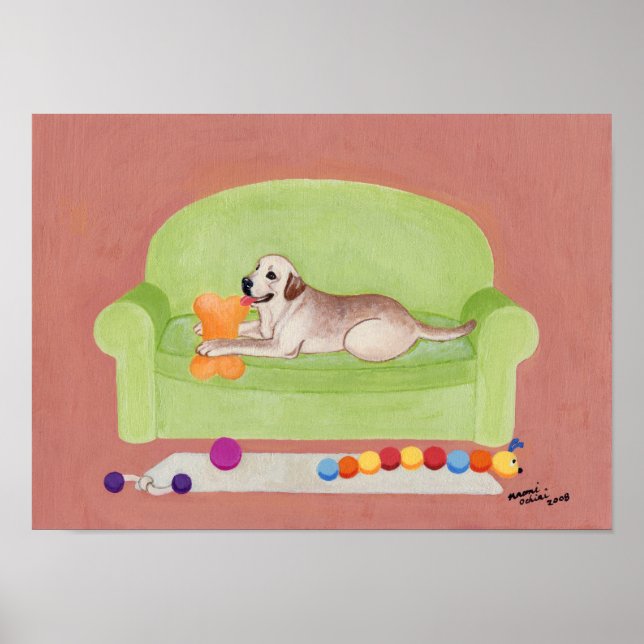 Poster Yellow Labrador on the Green Couch Artwork (Frente)
