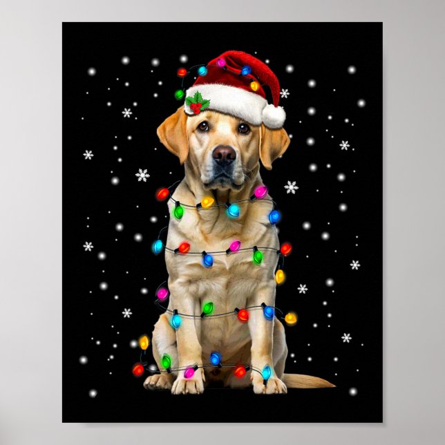 Poster Yellow Labrador Retriever Christmas Tree Light Paj (Frente)