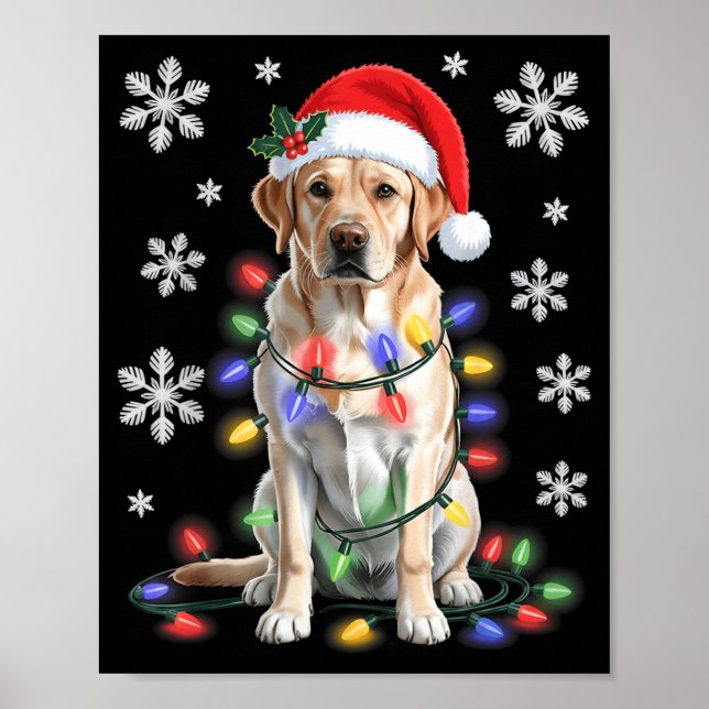 Poster Yellow Labrador Retriever Christmas Tree Light Paj (Frente)
