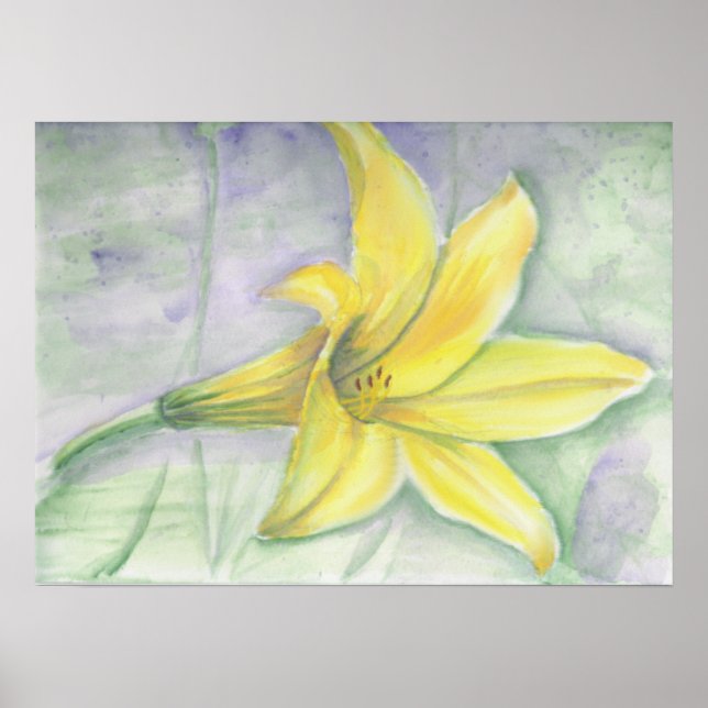 Pôster Yellow Lily Painting in Acrylic (Frente)