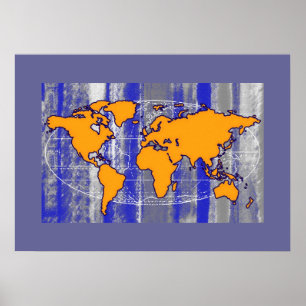 Pôster yellow mapa-mundi print decor wall