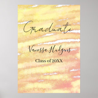 Poster Yellow orange watercolor graduation add name year 