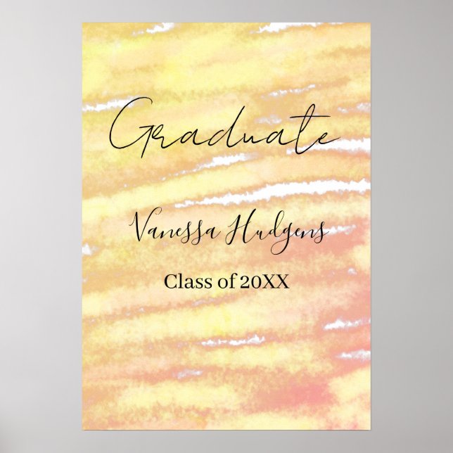Poster Yellow orange watercolor graduation add name year  (Frente)
