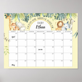 Poster Yellow Safari jungle baby birth date guessing game