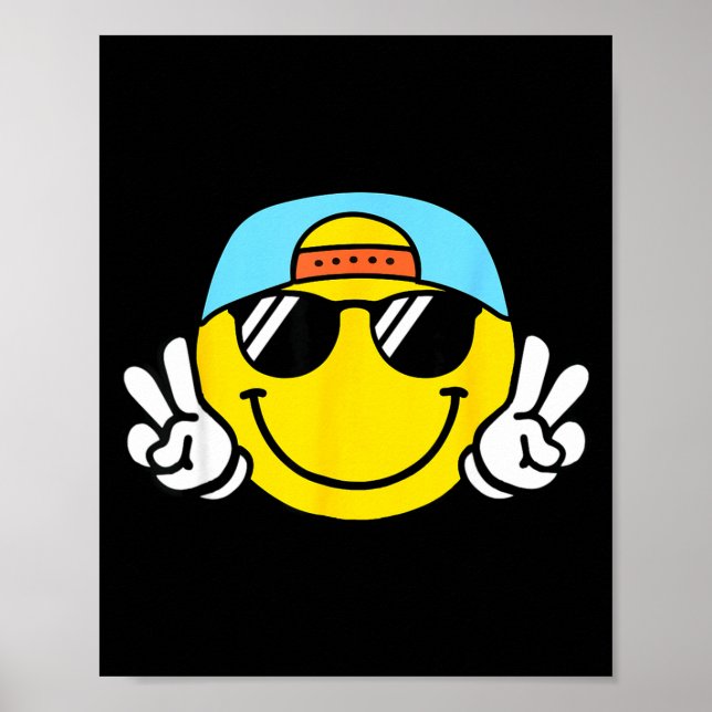Poster Yellow Smile Face Cute Checkered Peace Smiling Hap (Frente)