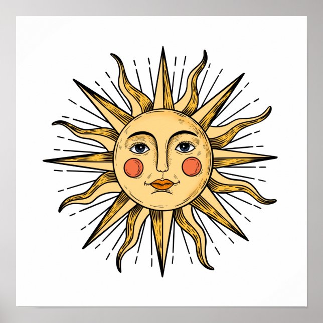Poster Yellow sun with a face   16 x 16 (Frente)