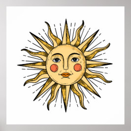 Poster Yellow sun with a face 40 x 40