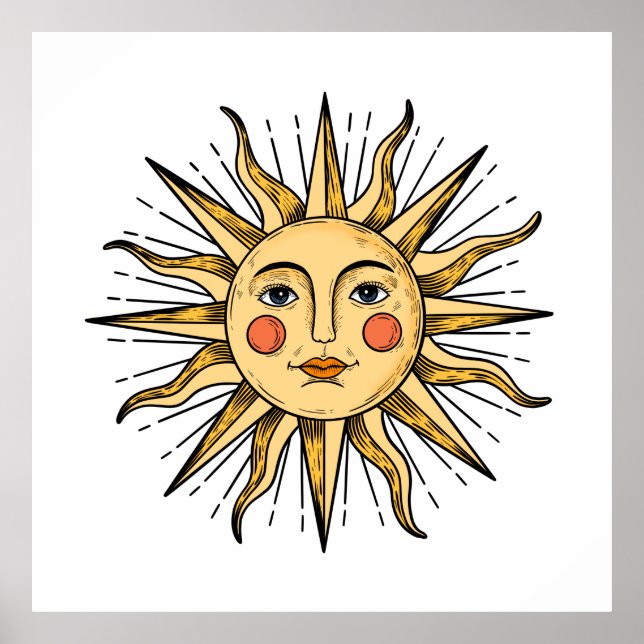Poster Yellow sun with a face 40 x 40 (Frente)