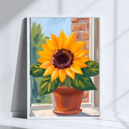 Poster Yellow Sunflower Pot Floral Watercolor Art
