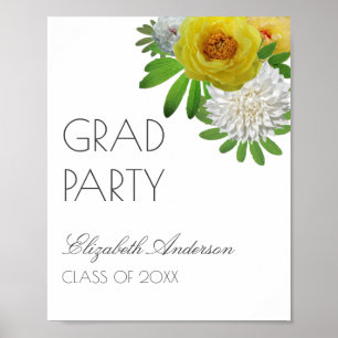 Poster Yellow & White Floral Graduation Party