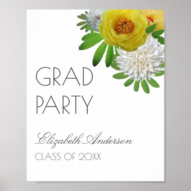Poster Yellow & White Floral Graduation Party (Frente)
