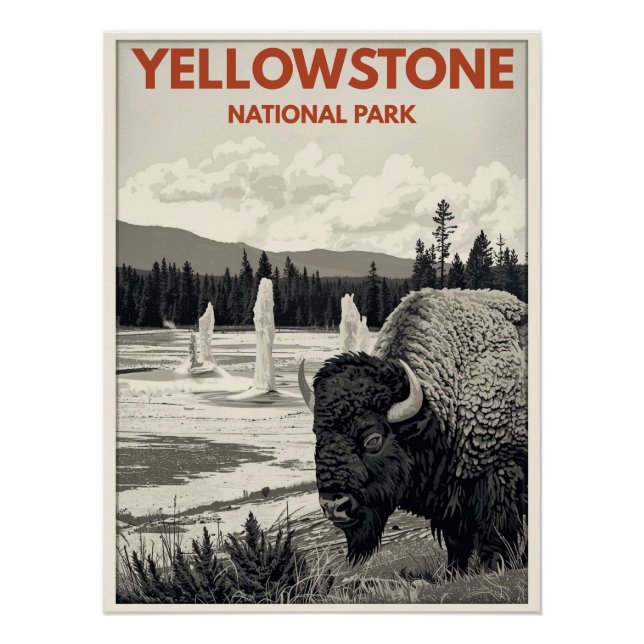 Pôster Yellowstone National Park – Bison (Frente)