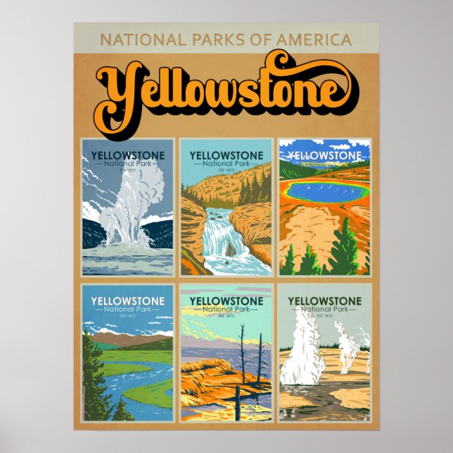 Poster Yellowstone National Park Landmark Collage (Frente)