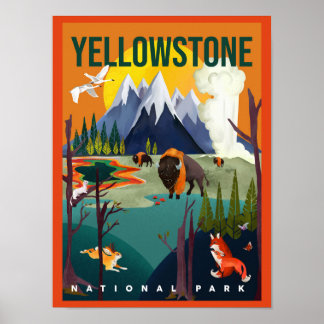 Poster Yellowstone National Park Legal Colorida Viagem Ar