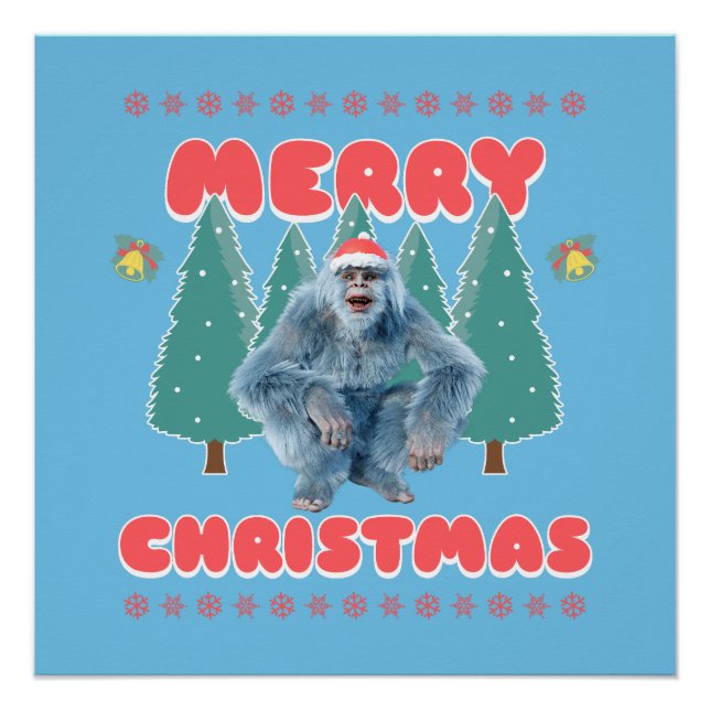 Pôster Yeti Engraçado - Feliz Natal (Frente)