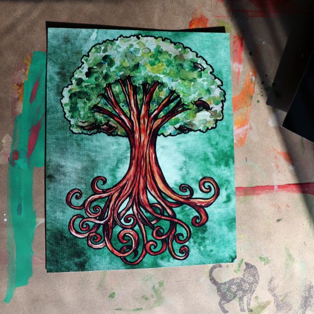 Poster Yggdrasil Árvore Norse Mythology Watercolor (Criador carregado)